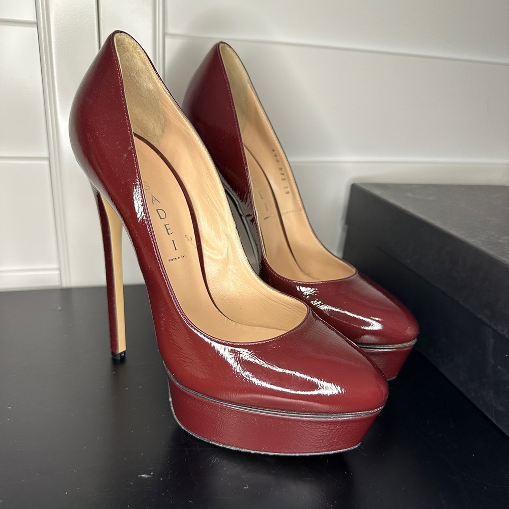 Casadei | Patent-Leather Platform Pump | Color is Wine